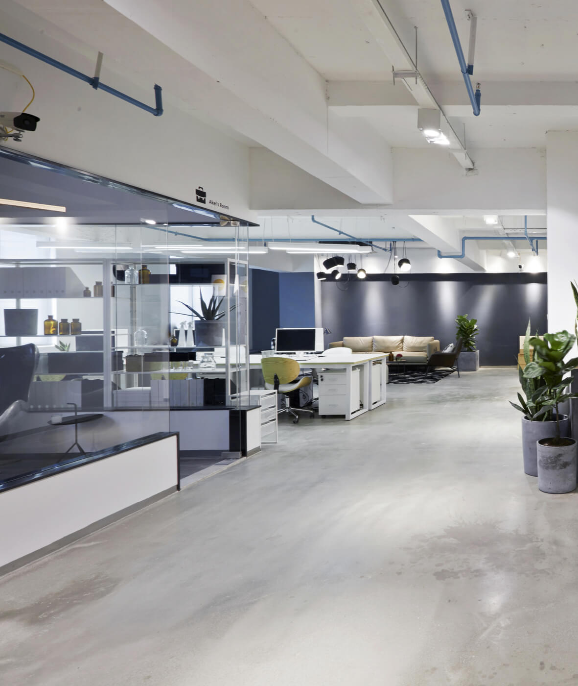 black and white office